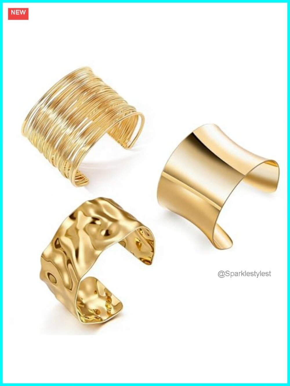 Gold Chunky Cuff Bracelets Set 3PCS Minimalist Statement Bangle Open Wide Arm